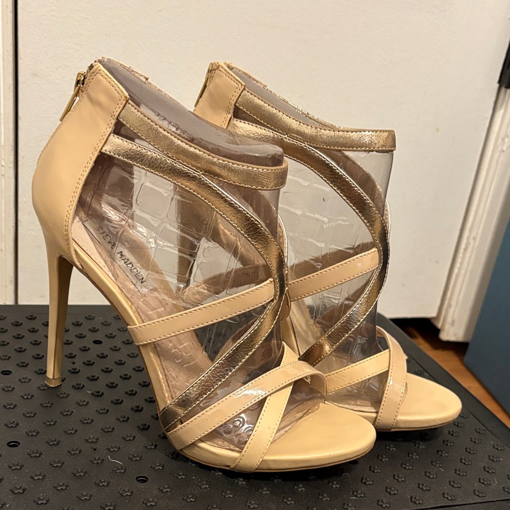 Steve Madden Stella Nude and Gold Strappy Heels